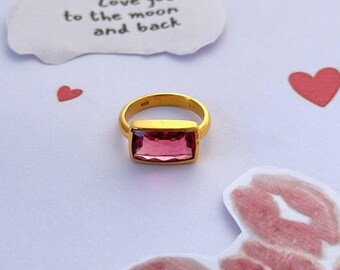 Ruby 925 sterlingzilveren statement ring - verguld