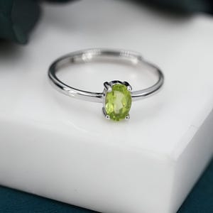 Green Peridot Ring 925 Sterling Silver Oval Cut Peridot Statement Minimalist August Birthstone Ring Gift For Her