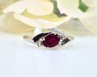 Bague rubis en argent sterling 925 minimaliste, taille ovale, bague de proposition avec pierre de naissance de juillet