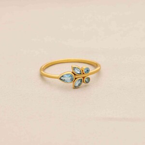 Celestial Blue Topaz Ring 925 Sterling Silver 14K Gold Plated Minimalist December Birthstone Dainty Proposal Ring Gift For Her-Mum