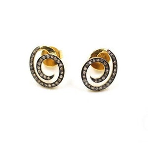 May include: A pair of gold earrings with a spiral design set with small diamonds.