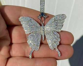 Pendentif papillon diamant moissanite : argent sterling 925, plaqué or 14 carats