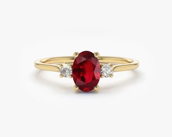 Lab Created Ruby Proposal Ring: 925 Sterling Silver, Moissanite Accents Gold Plated