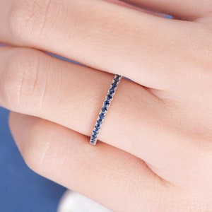 Blue Sapphire Sterling Silver Half Eternity Ring: Minimalist Band