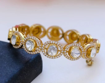 14k Gold Plated Moissanite Bangle: Pave Diamond Sterling Silver Wedding Jewelry