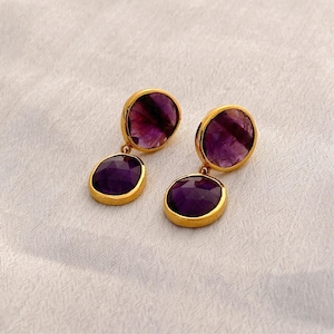 Purple Amethyst Drop Earrings 14K Gold Plated 925 Sterling Silver Teardrop Amethyst Handmade Earrings Personalised Gift For Wedding
