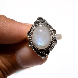 Oval Rainbow Moonstone Ring: 925 Sterling Silver Statement Ring