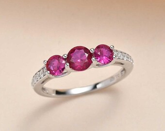 Ruby & Moissanite Band Ring: 925 Sterling Silver, July Birthstone