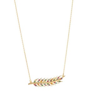 Multi Color Tourmaline Leaf Pendant, Victorian Jewelry, 925 Solid Sterling Silver, Dainty Chain Necklace, Gold Plated, Anniversary Gift.