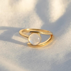 Rainbow Moonstone Ring: 14K Gold Plated Sterling Silver Boho Jewelry