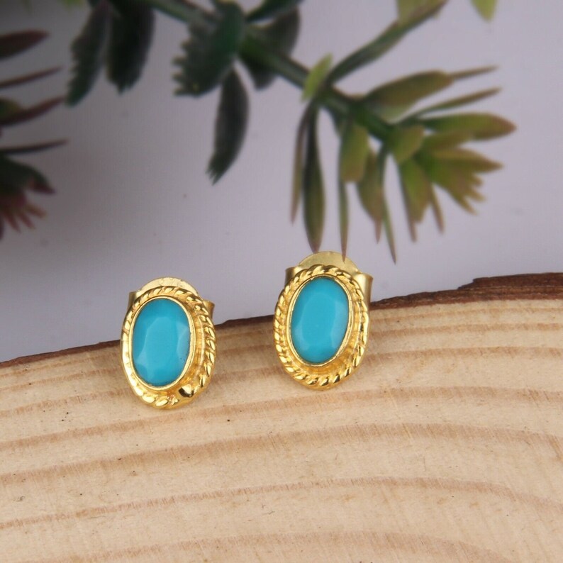 925 Sterling Silver Turquoise Stud Earrings Gold Plated Tiny Studs