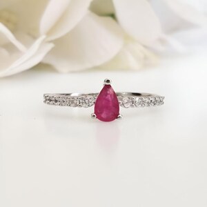 Pear Cut Ruby Ring: Sterling Silver Moissanite Anniversary Ring