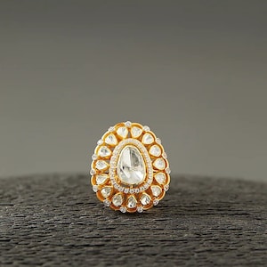 Handmade Moissanite Polki Ring: 925 Sterling Silver Wedding Jewelry