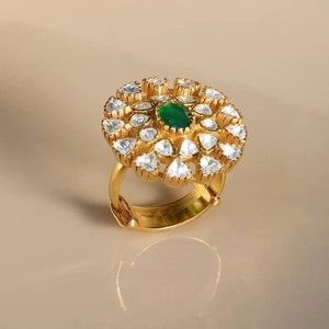 Victorian Emerald Moissanite Ring: 925 Sterling Silver, 14K Gold Plated