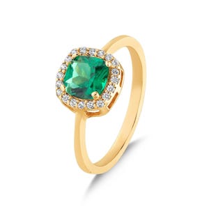 Green Beryl & Moissanite Ring: 14K Gold Plated Sterling Silver