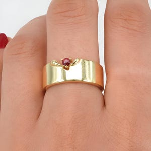 14K Gold Plated Ruby Ring: Sterling Silver Solitaire Band