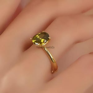 Oval Peridot Ring: 14K Gold Plated Sterling Silver, August Birthstone