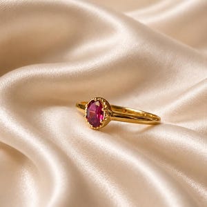 Oval Ruby Ring, Gold Plated Sterling Silver Ring, Minimalist Ring, Dainty Birthstone Jewelry