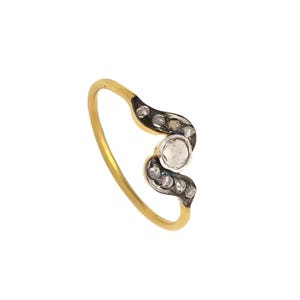 Polki & Pave Diamond Birthday Ring 925 Sterling Silver 14K Gold Plated Oxidize Polki Proposal Ring Gift For Couple