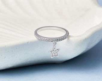 Bague à breloques étoiles en moissanite : bijoux délicats en argent sterling 925