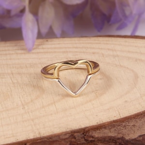 14K Gold Plated Heart Slim Ring/ 925 Sterling Silver Heart Ring/ Dainty Minimalist Heart Ring/ Handmade Design Heart Couple Ring/ Gifts Idea