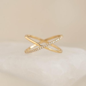 Moissanite Diamond Criss Cross Wedding Ring/ 14K Gold Platted/ 925 Sterling Silver/ X Cross Over Ring/ Daily Wear Ring For Women/ For Couple