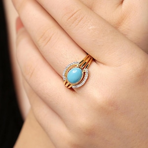 Oval Turquoise Statement Ring: Moissanite, 14K Gold Plated 925 Sterling Silver