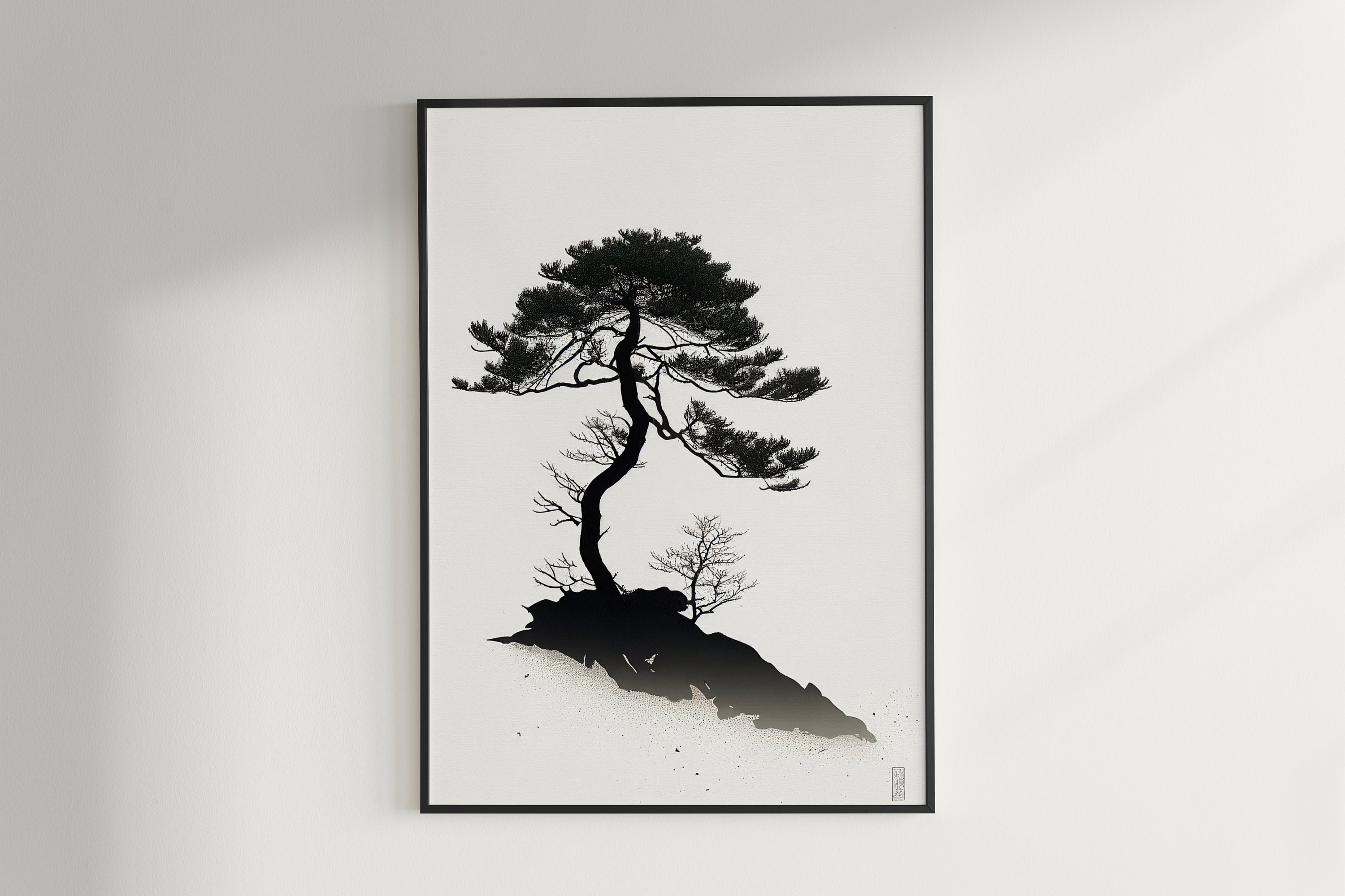 Japanese Tree Painting Black And White — free download