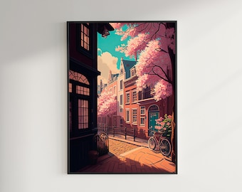 Amsterdam Spring Blossom Vintage Art Print (digitale download)