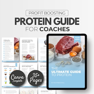 Guide to Protein Template, High Protein Recipes, Nutrition ebook template, coaching templates, re-brandable recipe template, canva templates
