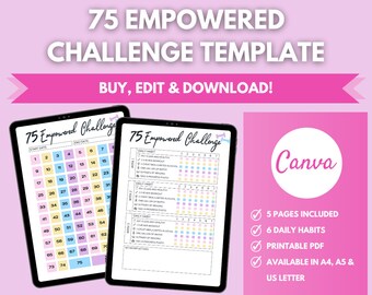 75 Empowered Challenge Templates, 75 Soft Challenge, 75 Day Challenge Printable, Fitness Journal, Self Improvement, Weight Loss Challenge