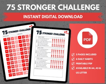 75 Stronger Challenge, 75 Soft Challenge, 75 Day Challenge Printable, Fitness Journal, Self Improvement, Weight Loss Challenge, PDF