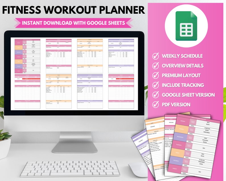 Fitness Workout Planner Spreadsheet, Google Sheets, Daily, Weekly