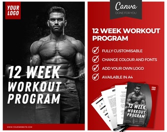 Programa de fitness para hombres 12 semanas, programa de entrenamiento, programa de gimnasio, plantilla de entrenador personal, entrenador físico, libro electrónico de fitness, entrenamiento físico