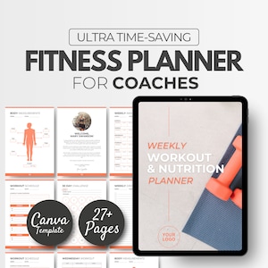 Fitness Planner: Workout & Nutrition, Editable Canva Template