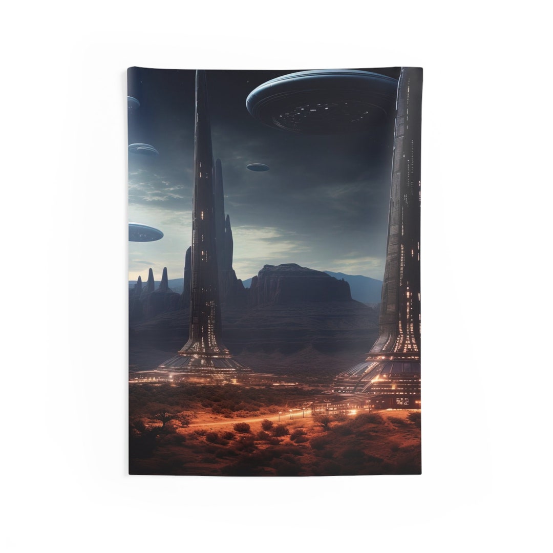 Alien Civilization Tapestry - Alien World Wall Art, Vibrant Polyester ...