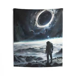 Decorazione da parete Vista cosmica di un buco nero dell’astronauta, decorazione per esplorazioni celesti, arte di avventura e fantascienza