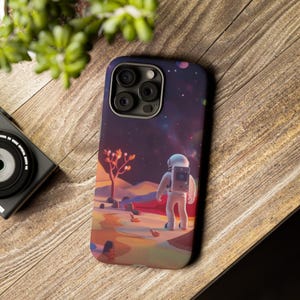 Cartoon Astronaut on Alien Planet Phone Case - Cubierta protectora personalizada para iPhone, Samsung, Google Pixel, doble capa, acabado mate o brillante