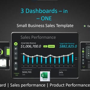 Small Business Sales Template(3 Dashboards – in – ONE)