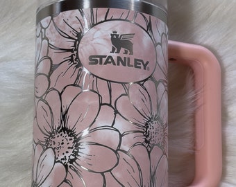 Laser Engraved Stanley 40oz Travel Tumbler With Handle ~ Flower Floral Wrap ~ Standout Daisy Design ~ Gift For Her Mom ~ Mother's Day