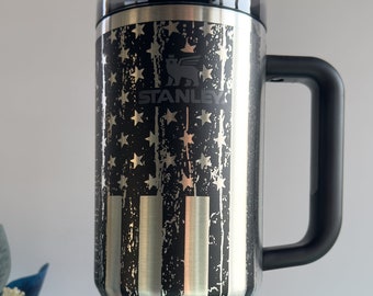Laser Engraved Stanley 40oz Travel Tumbler With Handle ~ Full Wrap Engrave ~ We The People ~ Don't Tread On Me ~ Rattlesnake ~ American Flag
