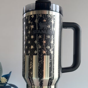 Laser Engraved Stanley 40oz Travel Tumbler With Handle ~ Full Wrap Engrave ~ We The People ~ Don&#39;t Tread On Me ~ Rattlesnake ~ American Flag