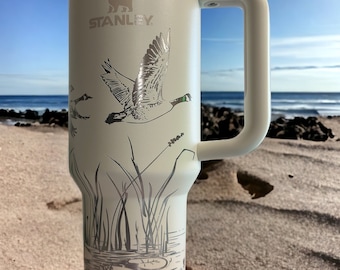 Laser Engraved Stanley 40oz Tumbler With Handle ~ Wildlife Outdoor Hunt Waterfowl Geese Duck Bass Fish Lake Pond ~ For Him Her Father's Day