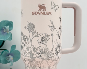 Laser Engraved Stanley 40oz Travel Tumbler With Handle ~ Seamless Full Wrap ~ Summer Garden Flower Floral ~ Gift For Her Mom ~ Mother's Day