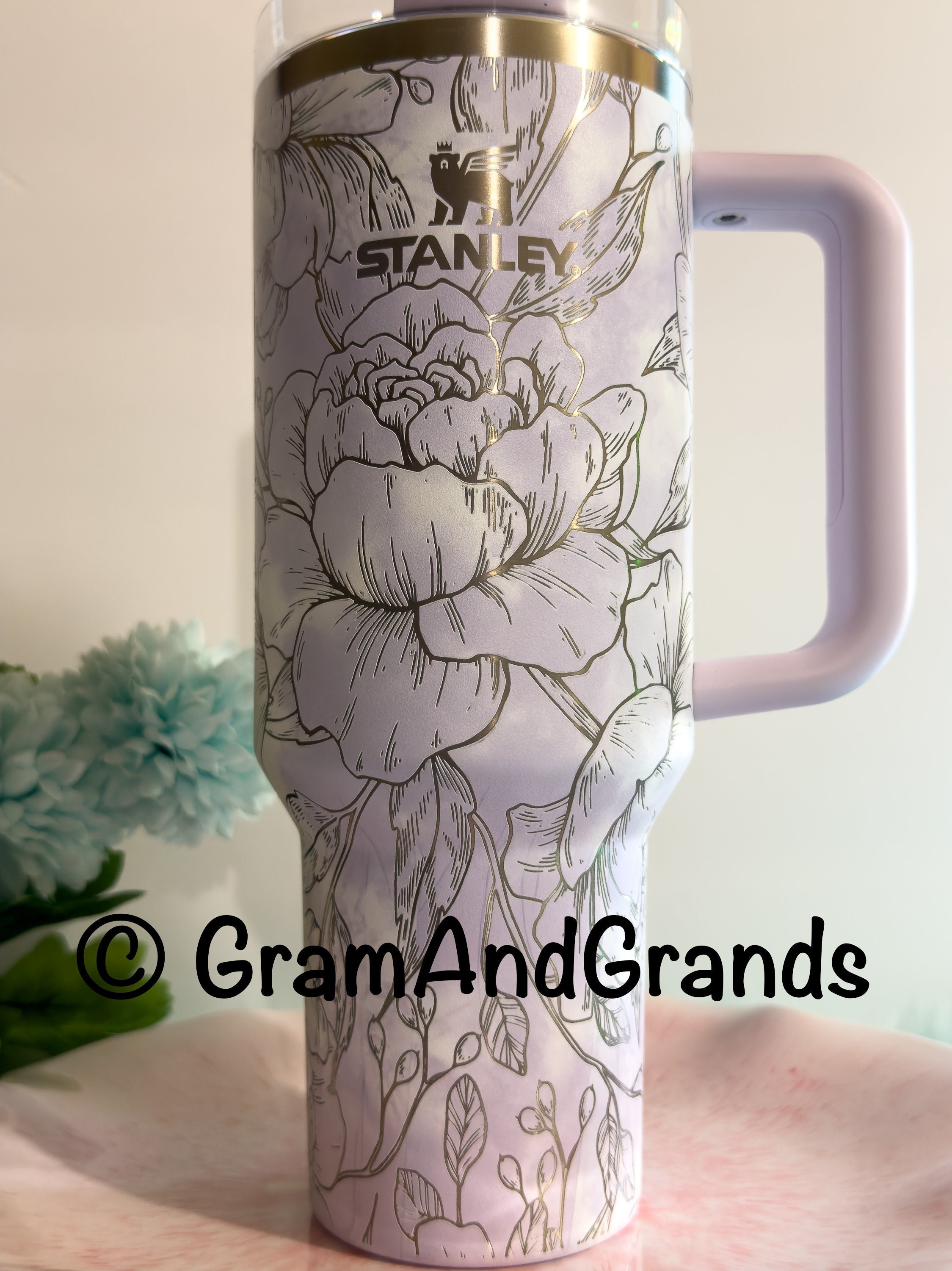 MAMA Flower Engraved Wrap Stanley-style 40 Ounce Cup With Handle 
