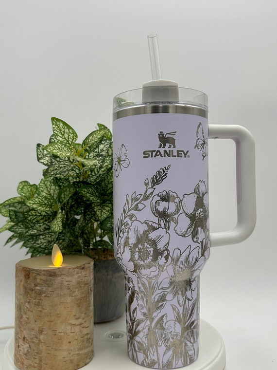 Stanley 40oz Travel Tumbler With Handle Full Floral Wrap Laser Engraved  Butterfly/floral/ Design Flowstate H2.0 Quencher 