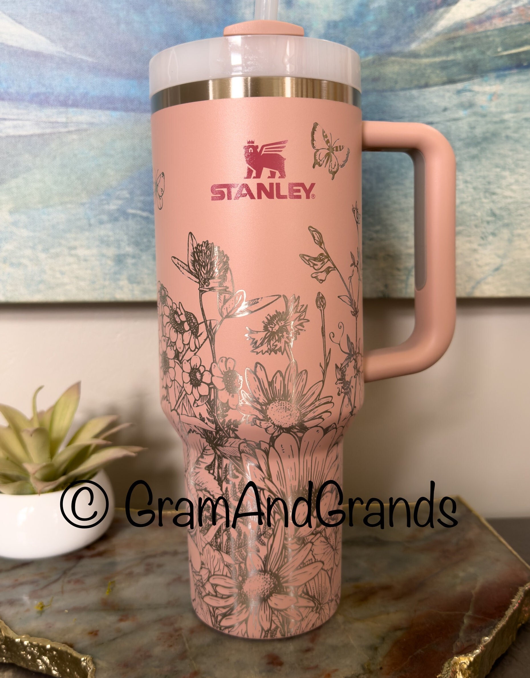 Mama and Mini Set Floral Stanley Quenchers 2.0 Peony Floral Full Wrap  Engraved Stanley Quencher H2.0 Water Bottle Mother's Day Gift 