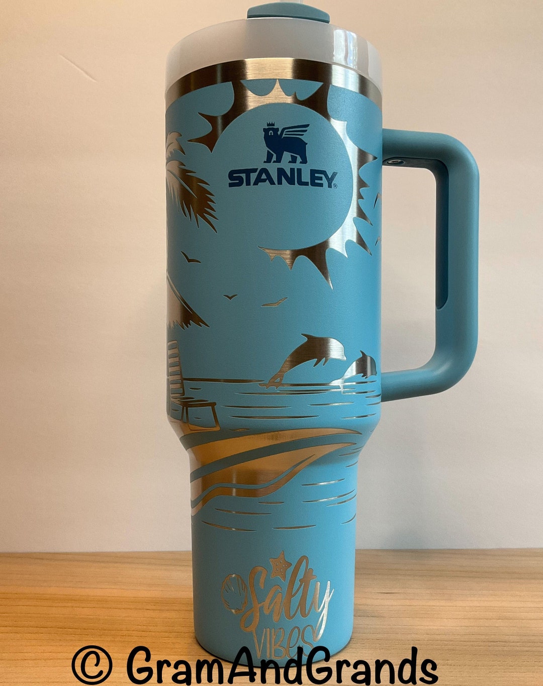 Custom Engraved Tumbler, Stanley 40oz ~ Salty Vibes ~ Beach Palm