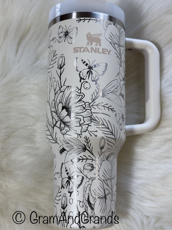 Laser Engraved Stanley 40oz Travel Tumbler With Handle ~ Seamless