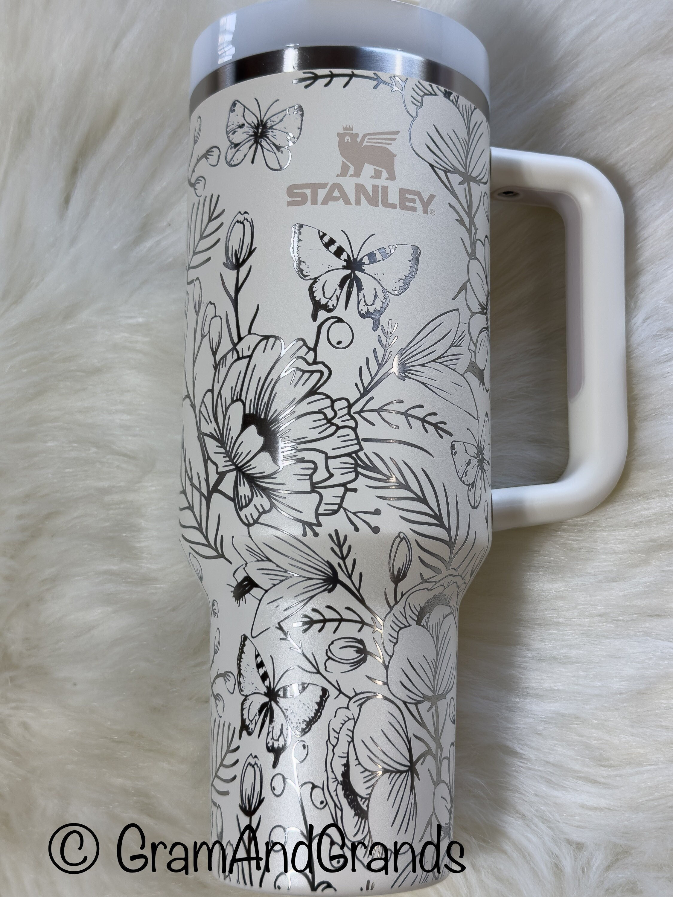 Laser Engraved Stanley 40oz Travel Tumbler With Handle ~ Seamless